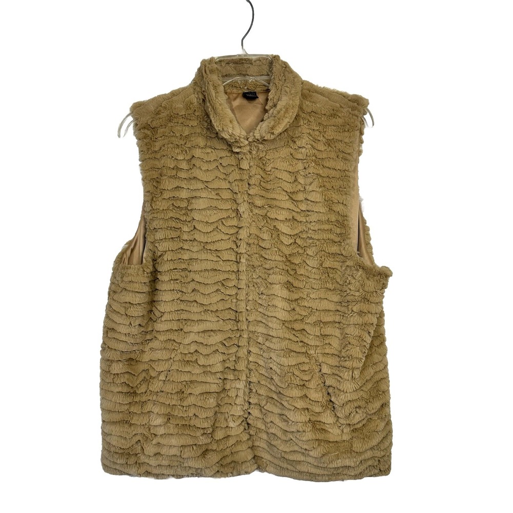Mixit Faux Fur Vest Women Size L/XL Brown Soft Hook Closure‎ Pockets Sleeveless